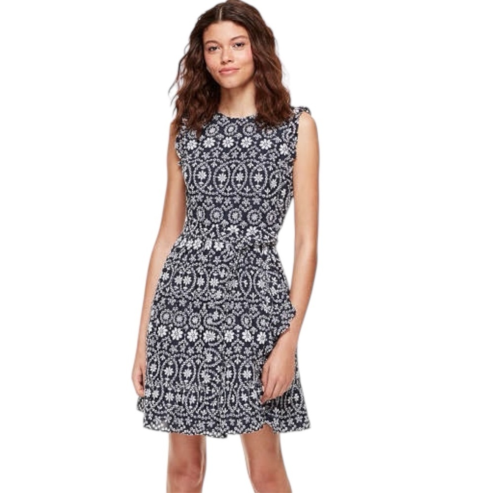Kate Spade Shore Thing Eyelet Wrap Dress navy & white ruffles 14 NWT - Picture 5 of 14